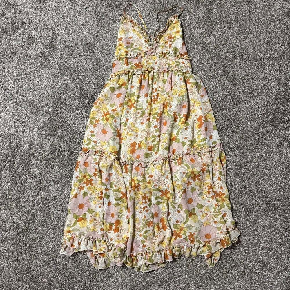 Altar'd State Cottagecore Floral Tiered Maxi Dress, Pink & Yellow, Large